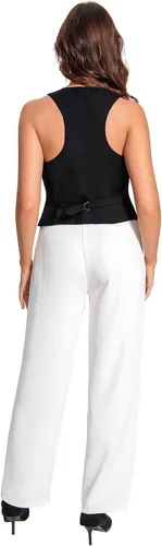 Vista 6 de V VOCNI Chaleco de traje para mujer, chaleco vintage steampunk, elegante, casual, con espalda cruzada