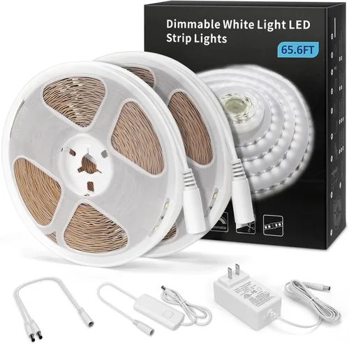 Vista 13 de MYPLUS - Tira de luces LED de color blanco, 16.4 pies, luz diurna blanca de 6000 K, cinta de luces LED con 700 lúmenes regulables y 300 LEDs, tira