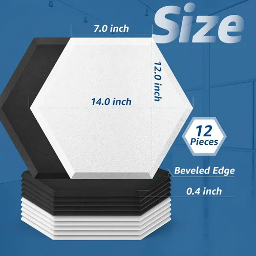 Vista 3 de Art3dwallpanels Paneles acústicos adhesivos, blanco y negro, 14 x 12 x 0.4 pulgadas 12 Pack, Soundproof Wall Panels, High Density Sound Absorbing