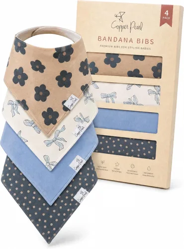 Vista 35 de Copper Pearl Baberos para bebé, paquete de 4, baberos estampados tipo bandana para bebé niña y niño, baberos de algodón suave para la dentición