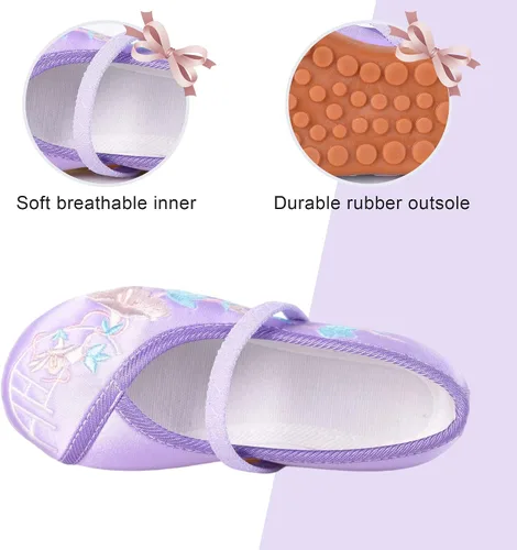 Vista 7 de BESSIVIC Zapatos de vestir para niñas, zapatos Mary Jane para niñas con tacón bajo, zapatos planos de ballet de flores de princesa para bodas
