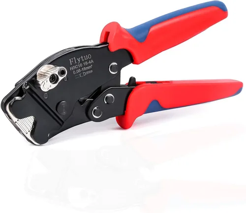 Vista 10 de Herramienta de crimpado de virola de alambre para AWG28-10, mini HSC8 6-4A autoajustable con trinquete para terminales de cables y fundas