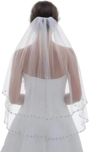 Vista 3 de SAMKY 2T 2 Tier Pearls Silver Beaded Bridal Wedding Veil