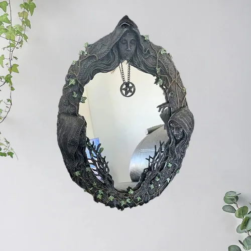 Vista 2 de fenlan Triple Moon Goddess - Espejo de pared con espejo retro puntiagudo