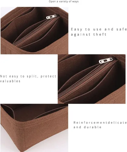 Vista 6 de Lckaey Organizador de bolso para NOE bolsa interior NOE BB bolsa de cubo Petit NOE NM bolsa de almacenamiento pequeña cremallera insert3053khaki-L