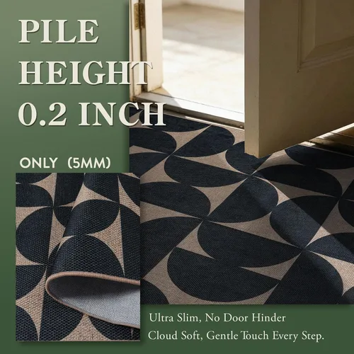 Vista 7 de Lahome Tapetes geométricos para puerta de interior para entrada, alfombra antideslizante lavable de 2 x 3 negro / neutro