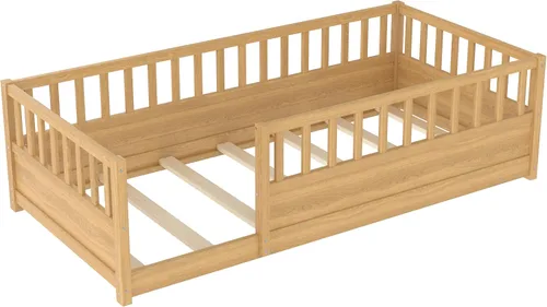 Vista 5 de Bellemave Marco de cama Montessori para niños de tamaño individual con Cerca alta natural