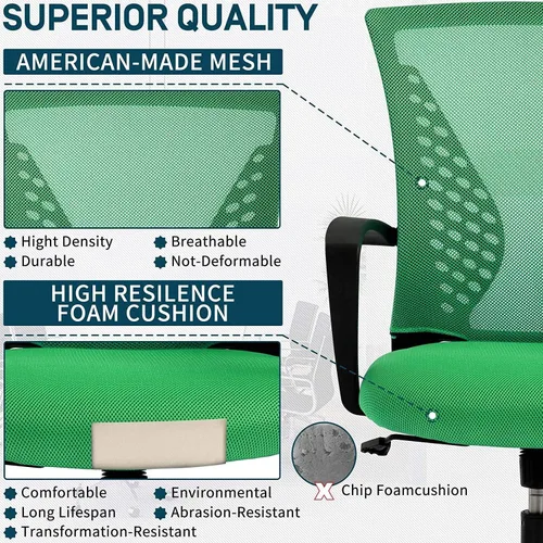 Vista 6 de Meet perfect Silla de oficina con respaldo medio de malla, verde Malla transpirable; soporte trasero y lumbar; altura ajustable; giro de 360°