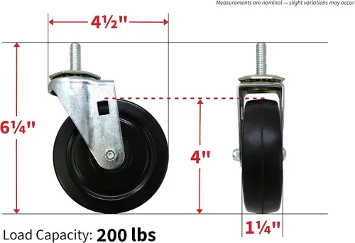 Vista 2 de Shepherd Hardware 9023 Rueda giratoria de goma suave de 4 pulgadas, diámetro de vástago de 1/2 pulgada, capacidad de carga de 200 libras