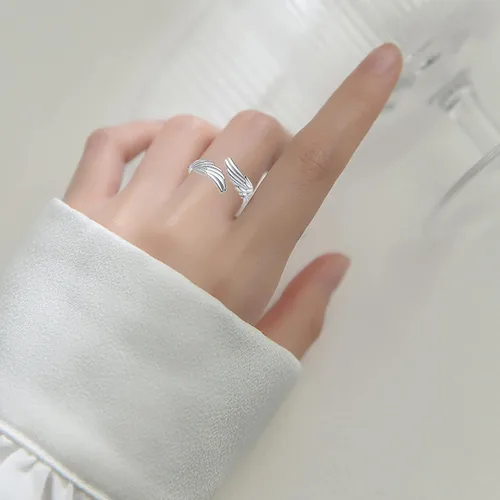 Vista 2 de YLT Anillo de plata de ley 925 con alas de ángel, ajustable, delicado, para mujeres y niñas, Metal