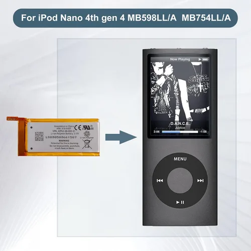 Vista 6 de Batería de repuesto 616-0407 compatible con iPod Nano 4ª generación 4 MB598LL/A A1285 MB754LL/A MB903LL/A con herramientas