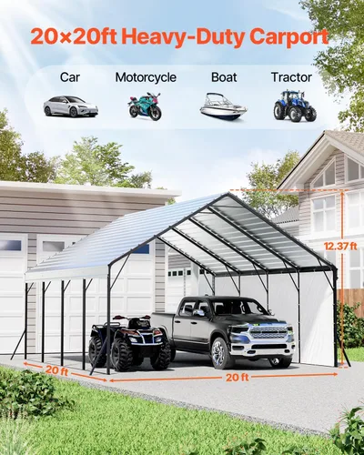Vista 142 de VEVOR Cobertizo Tienda de Almacenamiento Exterior Portátil Resistente de 6 x 8 x 7 pies, Refugio de Cochera Garaje Impermeable con Puerta Enrollable