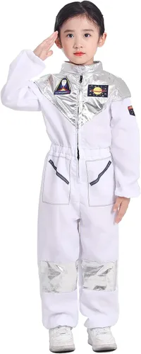 Vista 5 de DAVIKO Disfraz de astronauta espacial para niños, astronauta de la NASA, piloto espacial para Halloween, cosplay, disfraz para niños y niñas