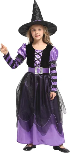 Vista 2 de Brcus Disfraz de bruja de Halloween para niñas, cuento de hadas, juego de rol, fiesta, disfraz de cosplay