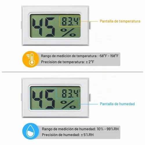 Vista 3 de Weewooday Medidor digital de temperatura y humedad con medidor de sonda LCD Fahrenheit, termómetro higrómetro para incubadora, planta de reptiles