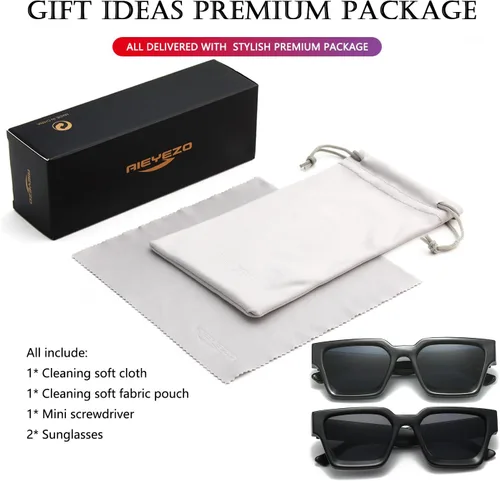 Vista 18 de AIEYEZO Gafas de sol cuadradas para mujeres y hombres, gafas de sol cuadradas con montura gruesa, estilo de diseñador simple
