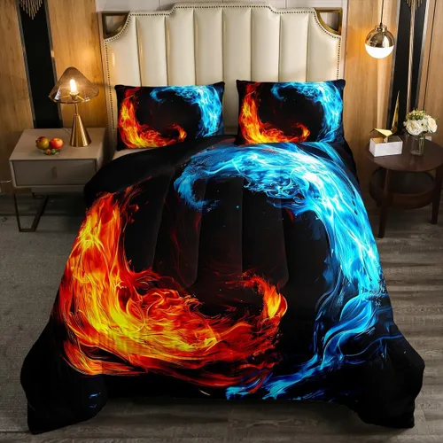 Vista 5 de Erosebridal Yin Yang - Juego de edredón para niños y adolescentes, edredón de plumón de hielo y fuego, tamaño individual, juego de ropa de cama