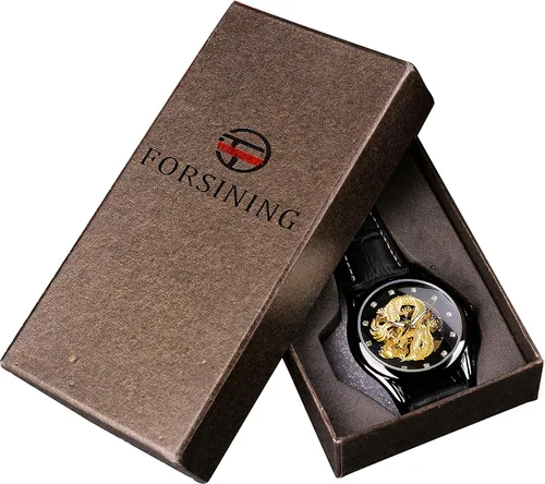 Vista 7 de FORSINING Reloj mecánico de pulsera automático para hombre, diseño de dragón dorado, esfera tallada de lujo, mecánico, impermeable, para hombre