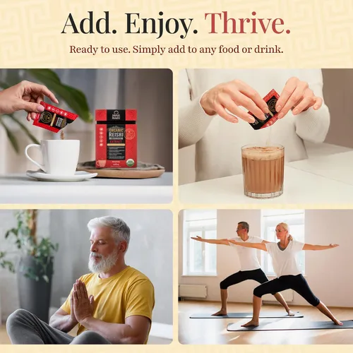 Vista 4 de Extracto de hongo Reishi orgánico en polvo para el cuerpo fructífero 35% beta glucano - 100% puro, premium y orgánico - 30 porciones - Ganoderma
