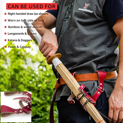 Vista 71 de Armory Replicas™ - Rana espada de cuero hecha a mano – Disfraz medieval LARP hebilla ajustable y cinturón de arma con cable soporte
