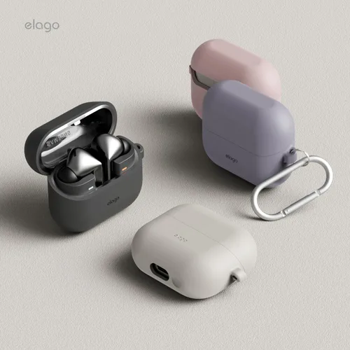 Vista 3 de elago Compatible con Samsung Galaxy Buds 3 Pro y 3 y 3 FE, funda de silicona de alta calidad con mosquetón, protección completa, carga inalámbrica