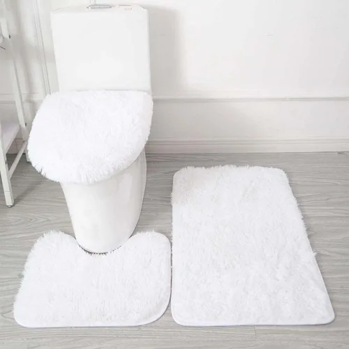 Vista 24 de Juego de 3 tapetes de baño para baño, suaves, antideslizantes, suaves, en forma de U, tapete para inodoro, tapete de baño y tapa de inodoro
