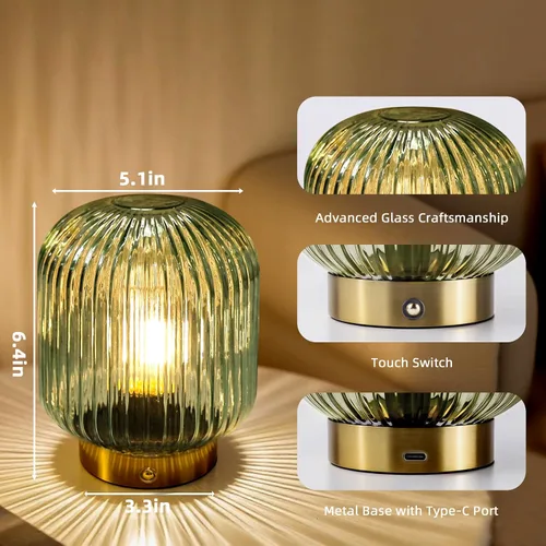 Vista 12 de MJ PREMIER Lámpara de mesa recargable, lámpara inalámbrica con función de memoria, verde Pequeña lámpara de cristal LED con brillo de Dimmable