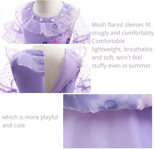Vista 4 de Xinxiaomeng Isabella Encanto Costume for Girls Magic Family Mirabel Princess Outfit Kids Dress Up With Accessory Kit