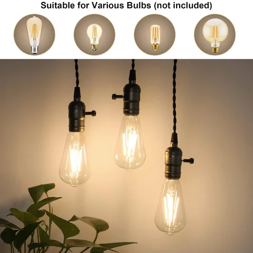 Vista 5 de Kit de cable de luz colgante de 3 luces enchufables con interruptor