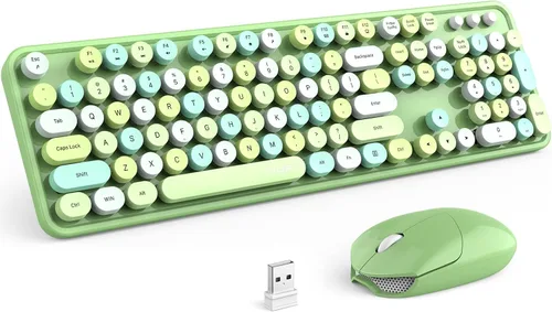 Vista 11 de MOFII Combo de teclado y mouse inalámbricos, tamaño completo 2.4G, máquina de escribir Plug and Play, juego de teclado y mouse redondos retro