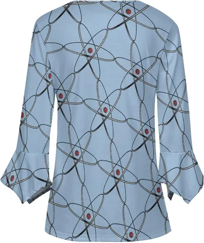 Vista 5 de Physics Science - Camisa de manga 3/4 con volantes para mujer, casual, cuello en V y botones, blusa holgada