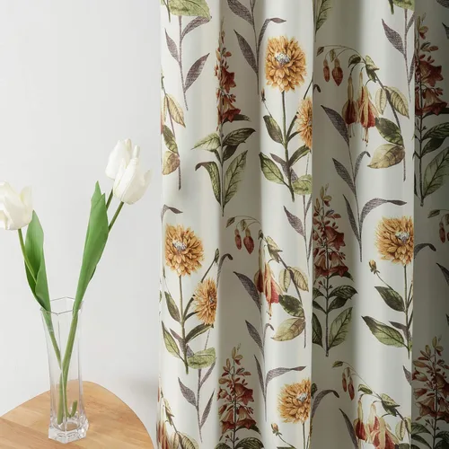 Vista 10 de Leeva Cortinas opacas con estampado de flores y hojas, estilo campestre, aislamiento térmico, cortinas reductoras de luz para comedor, 2 paneles, 52