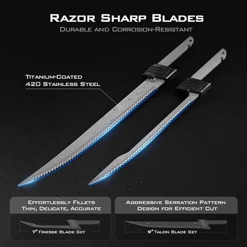 Vista 9 de KastKing Cuchillo de filete eléctrico inalámbrico con cuchillas afiladas de 7 y 9 pulgadas (Speed Demon Pro), recargable, de alta velocidad