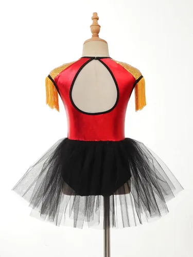 Vista 4 de winying Vestido para niñas, disfraz de tambor mayorette, sin mangas, leotardo de malla, tutú, vestido de banda de marcha, vestido de uniforme