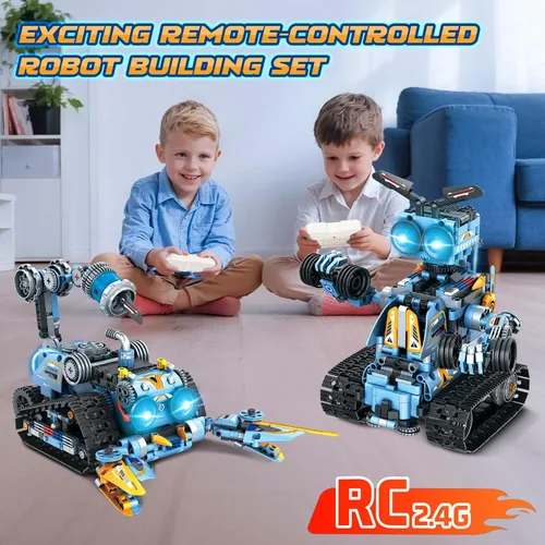 Vista 2 de OKKIDY Juguetes de construcción de robot para niños, 4 en 1 recargable con control remoto RC robótica STEM Kit de bloques de construcción RC