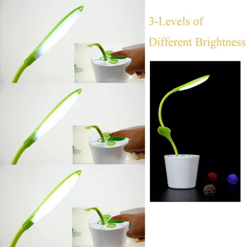 Vista 6 de Lámpara de escritorio táctil USB flexible, lámpara de escritorio LED de cuello flexible, 3 niveles de brillo, maceta con soporte para lápices