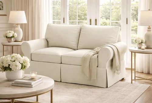 Vista 2 de La funda de sofá de algodón es de 2 asientos de repuesto compatible con Pottery Barn PB Basic Loveseat Sofa (beige)