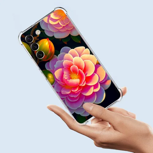 Vista 3 de Funda para Galaxy S24, hermosa protección contra caídas de flores rosas, a prueba de golpes, carcasa protectora de cuerpo completo resistente a