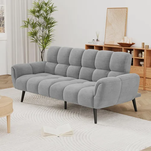 Vista 8 de HIPIHOM Sofá cama futón convertible de 76.77 pulgadas, moderno sofá futón de lino, cómodo sofá cama con respaldo ajustable, sofá cama para espacios