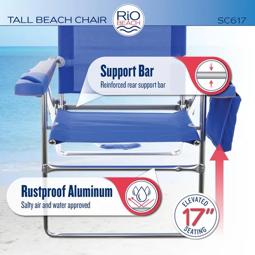 Vista 8 de Rio Brands Silla plegable de 17" de altura extendida con 4 posiciones para playa, camping y jardín, color azul/blanco/verde