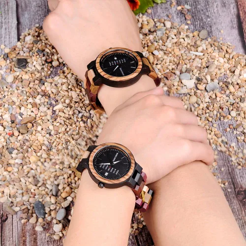 Vista 7 de BOBO BIRD Wood Watches Colorful Wood WristWatches Week & Date Display Multifunction Handmade Quartz Watch Sport Chronograph Unique Wristwatch for