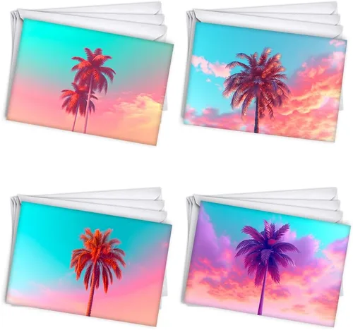 Vista 2 de Wright Home & Gift Neon Palm Tree Sunset All-Occasion Blank Note Greeting Cards 12 Pack Assortment Bulk Variety Set + 12 Envelopes (4x6)
