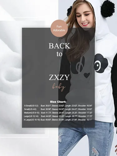Vista 5 de ZXZY Sudaderas con capucha de manga larga con estampado de panda de mezcla de algodón para mujer, Blanco