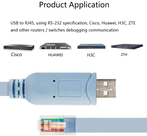 Vista 2 de Cable de consola USB RJ45 para consola de conmutadores Cisco con chip FT232RL compatible con Cisco, NETGEAR, Ubiquity, LINKSYS 1.8m