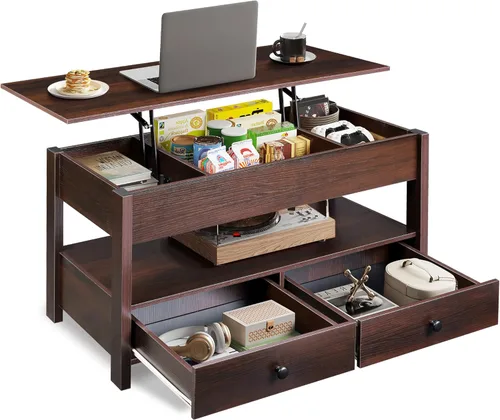Vista 14 de WLIVE Mesa de Centro, Mesa de Centro con Tapa Elevable con 2 Cajones, Gran Almacenamiento y Estante Abierto, Tapa de Mesa Elevable para Sala de Negro