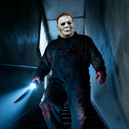 Vista 7 de Máscara de Michael Myers para adultos, máscara aterradora de Halloween, cara de terror para Halloween, mascarada, cosplay, fiesta, disfraz de miedo