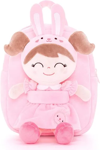 Vista 2 de Gloveleya Mochila de peluche para niños pequeños con juguetes de conejo de peluche, rosa
