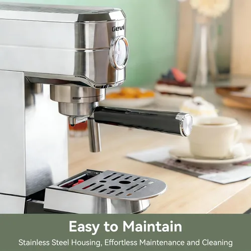 Vista 7 de Gevi - Máquina de café expreso de 20 barras con espumador de leche, compatible con cápsulas y tierra