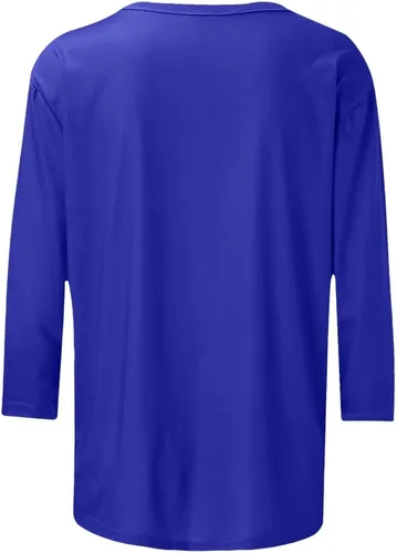 Vista 2 de Sudadera para mujer, suave, con estampado liso, manga 34, cuello redondo, de gran tamaño, camiseta básica tipo túnica