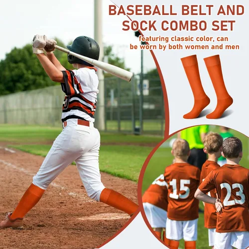 Vista 4 de Zhanmai Combo de cinturón de béisbol y calcetines de sóftbol ajustables y cinturón elástico para jóvenes niños y niñas